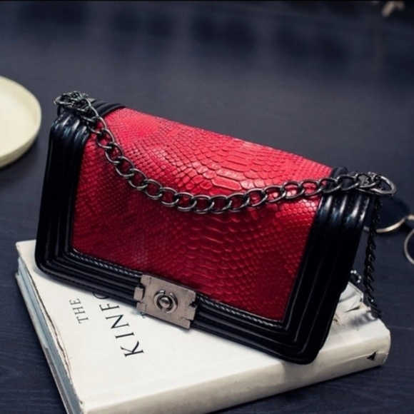 Handbags - Red Snake Skin Quilted Leather Shoulder bag